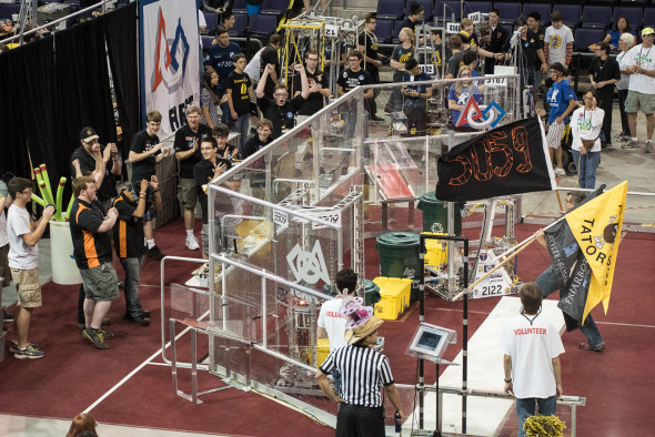 Globe TigeRobotics gets their shot at the Playoffs with top-ranked alliance members Team 2122 (Boise) and Team 3309 (Anaheim).